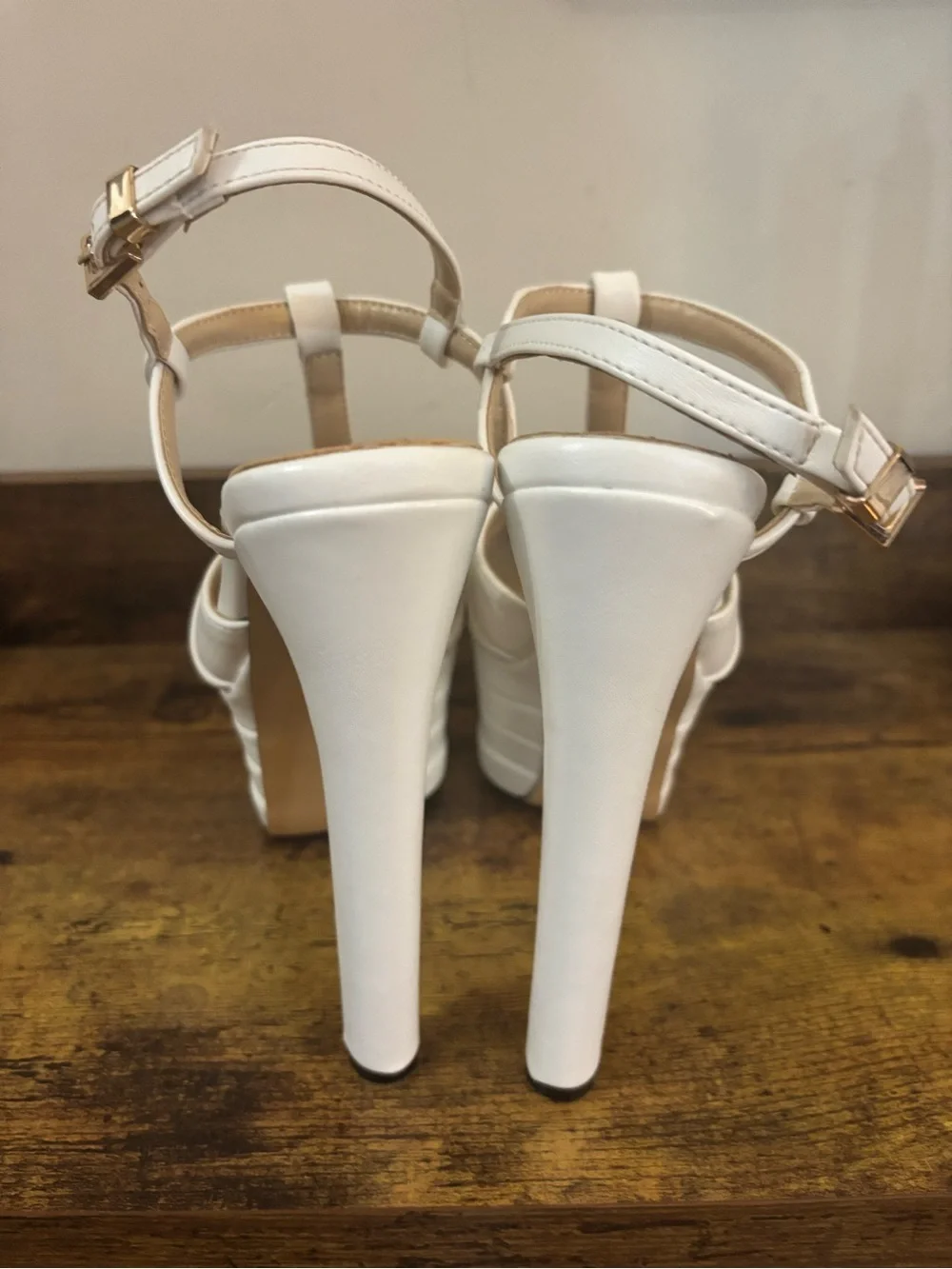 White T-Strap Platform Heels - Women's Dress Sandals